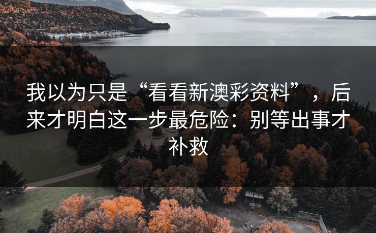 我以为只是“看看新澳彩资料”，后来才明白这一步最危险：别等出事才补救