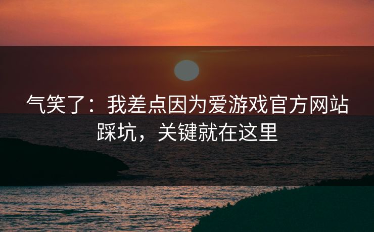 气笑了：我差点因为爱游戏官方网站踩坑，关键就在这里