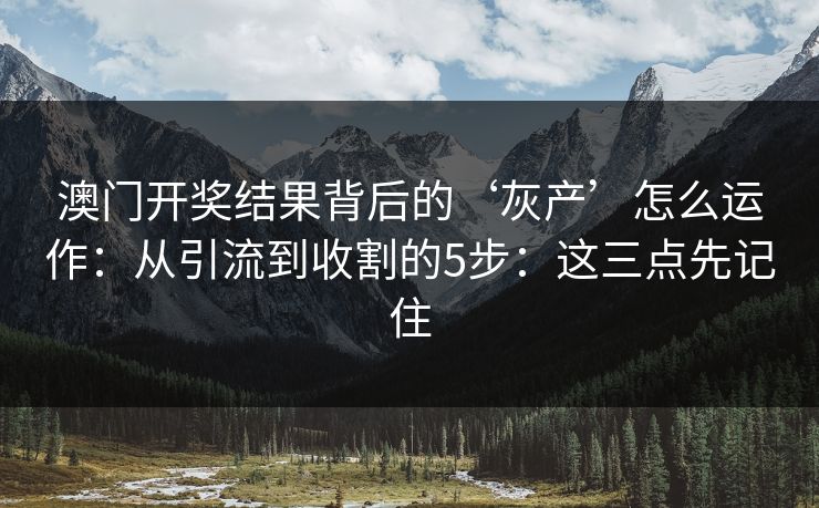 澳门开奖结果背后的‘灰产’怎么运作：从引流到收割的5步：这三点先记住